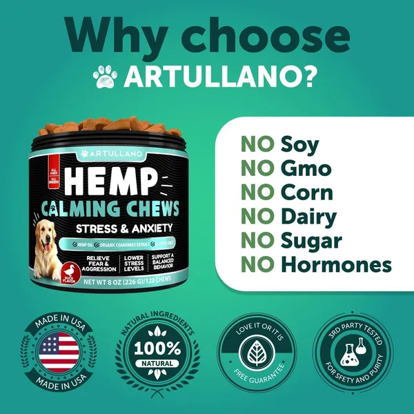 Hemp Calming Chews for Dogs — Anxiety & Stress Relief | 120 Soft Treats