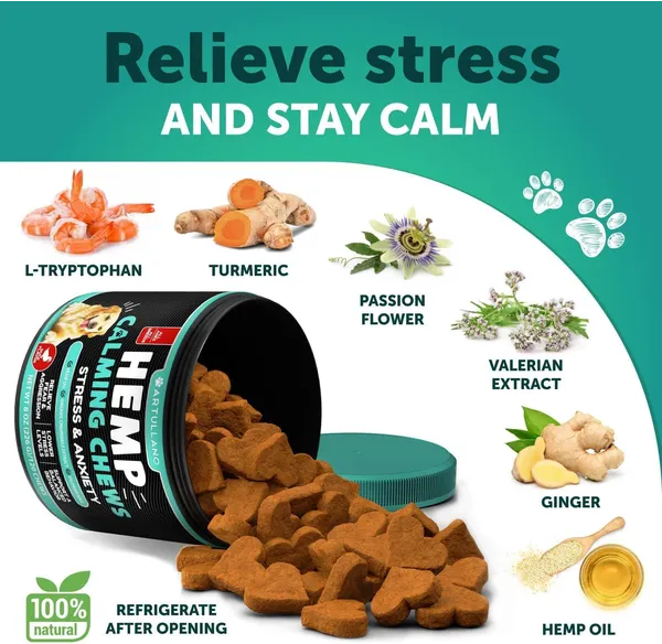 Hemp Calming Chews for Dogs — Anxiety & Stress Relief | 120 Soft Treats